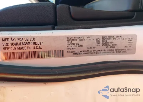 2021 Jeep Grand Cherokee Limited X 4X2 из США, поврежденный, VIN 1C4RJEBG9MC803017